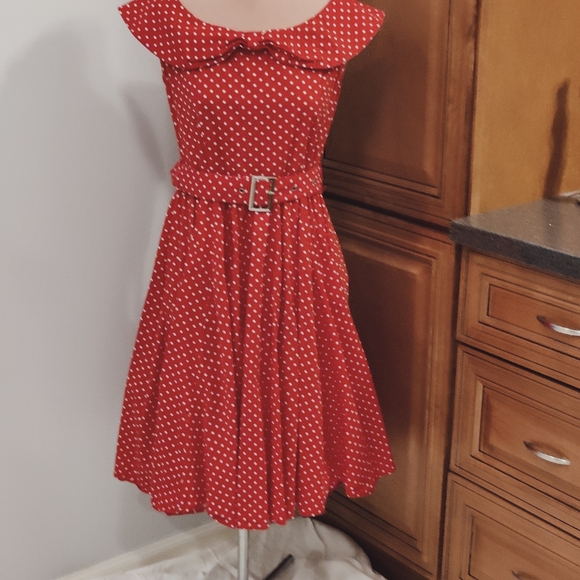 Lindy Bop retro polka dot fit and flare big collar pin up dress - Picture 2 of 8